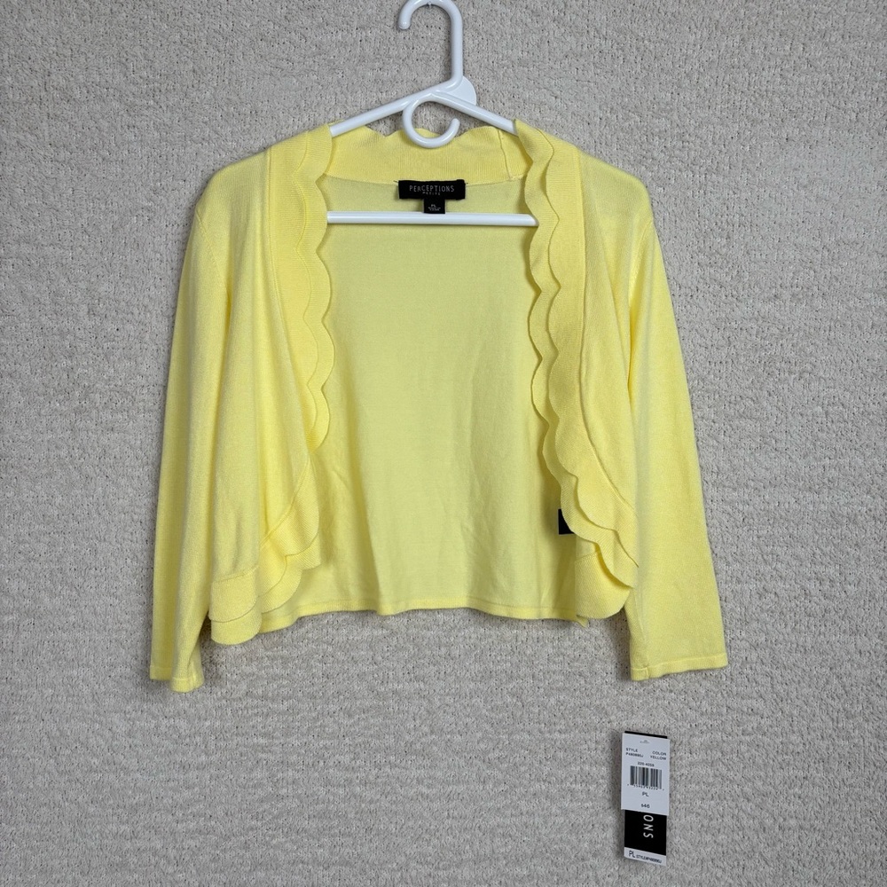 Perceptions Cardigans Womens PL Yellow 3/4 Sleeve Layered Lettuce Trim Shrug‎